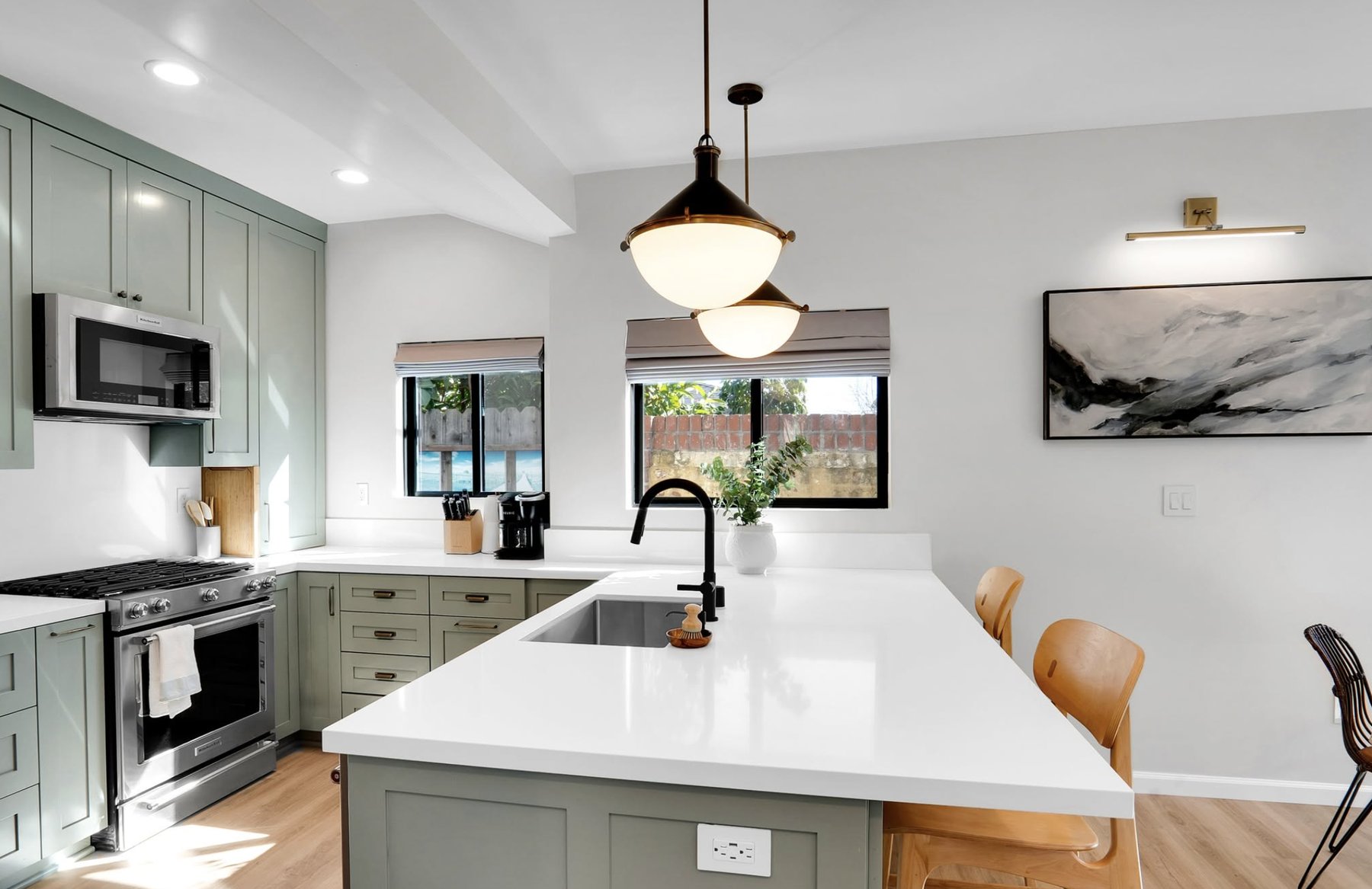 Kitchen with green cabinets