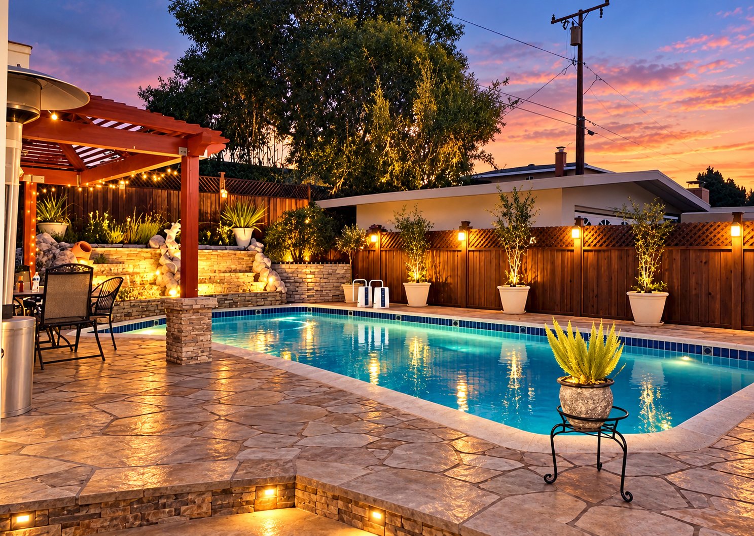 Twilight pool and patio